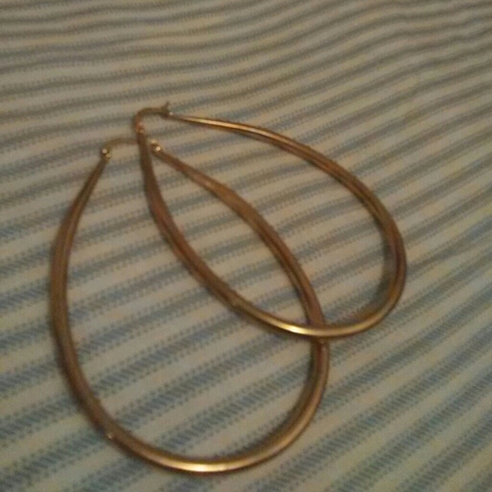Large gold teardrop hoop earrings